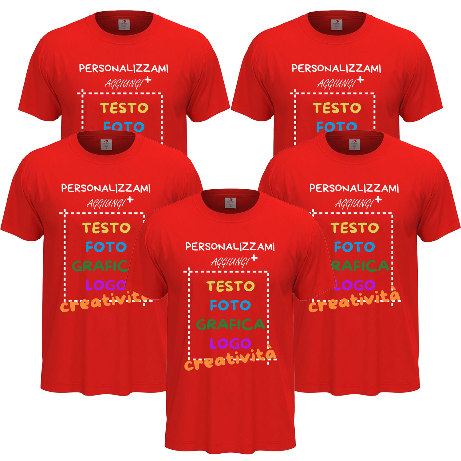 5x T-Shirt manica corta uomo girocollo 100% cotone vari colori da XXS a 5XL STAMPA DIRETTA o DTF su tessuto PERSONALIZZA CON IL TUO LOGO